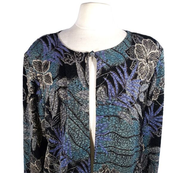 Floral Patterned Women's Jacket - Black and Blue - Picture 2 of 8